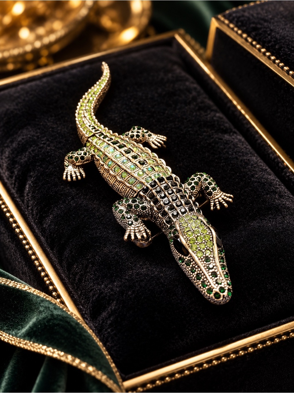 Eleanor ShuMark Crystal Alligator Brooch Pin Statement Jewelry NWT